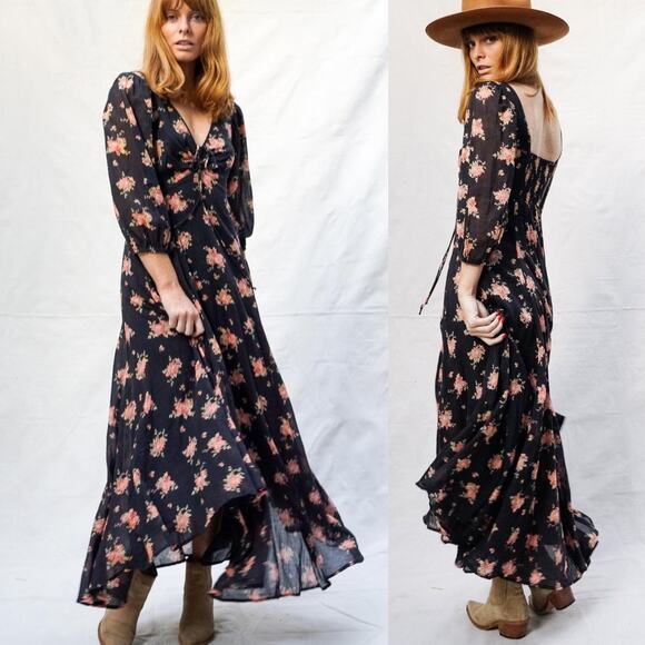 Free People Sea Glass Midi Dress Sweetheart Neckline Handkerchief Hem Boho - Picture 1 of 11